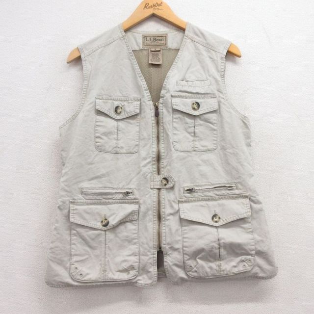S★古着 エルエルビーン LLBEAN ベスト メンズ 00年代 00s コットン 薄ベージュ カーキ 内側メッシュ 25feb18 中古 アウター
