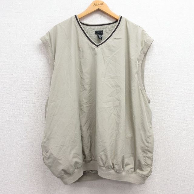 【20%OFF】XL★古着 IZOD ベスト メンズ 大きいサイズ Vネック 薄ベージュ カーキ 内側メッシュ 25feb18 中古 アウター