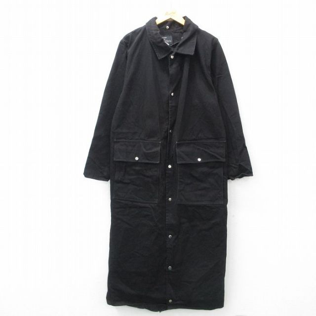 XL★古着 長袖 コート メンズ 90年代 90s コットン ロング丈 USA製 黒 ブラック 【spe】 25feb18 中古 アウター