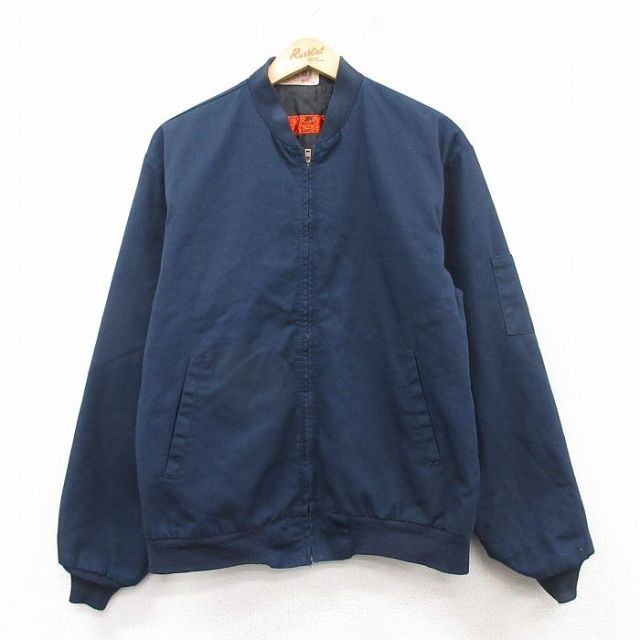 L★古着 レッドキャップ 長袖 ワーク ジャケット メンズ 00年代 00s 紺 ネイビー 内側キルティング 25feb18 中古 アウター ジャンパー ブルゾン