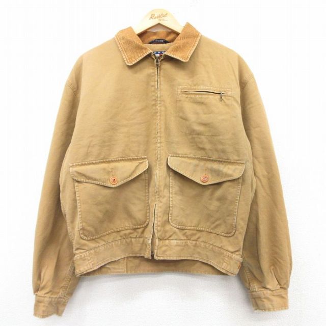 XL★古着 トミーヒルフィガー TOMMY HILFIGER 長袖 ブランド ジャケット メンズ 90年代 90s コットン 襟コーデュロイ ベージュ カーキ 内側キルティング 25feb18 中古 アウター ジャンパー ブルゾン