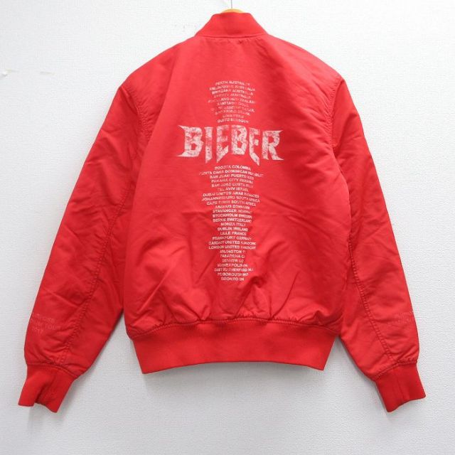 L★古着 長袖 ロックバンド ジャケット メンズ ジャスティンビーバー 赤 レッド 25feb22 中古 アウター ジャンパー ブルゾン