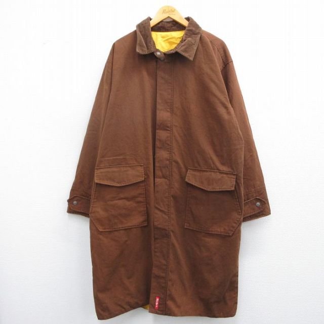 XL★古着 マルボロ 長袖 コート メンズ 90年代 90s ダック地 リバーシブル 大きいサイズ ロング丈 茶 ブラウン 【spe】 25feb22 中古 アウター