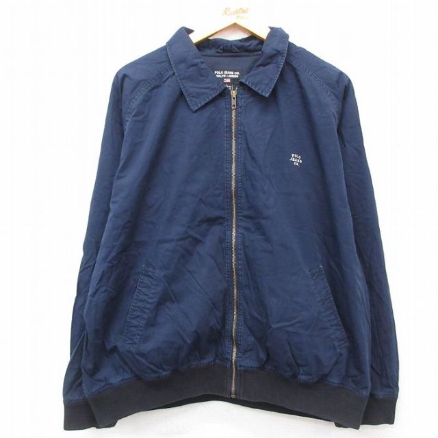 XL★古着 ラルフローレン Ralph Lauren ポロジーンズ 長袖 ブランド ジャケット メンズ 00年代 00s ワンポイントロゴ ラグラン 大きいサイズ コットン 紺 ネイビー 25feb27 中古 アウター ジャンパー ブルゾン