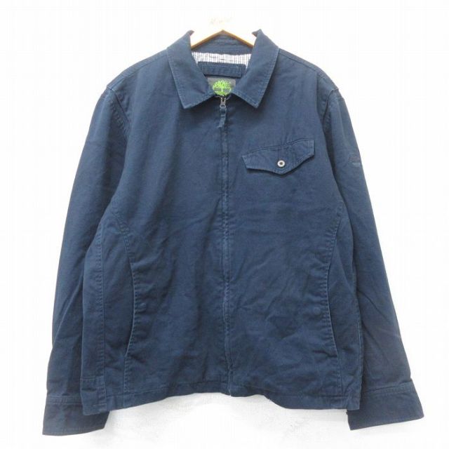 XL★古着 ティンバーランド 長袖 ジャケット メンズ ワンポイントロゴ 大きいサイズ コットン 紺 ネイビー 25feb27 中古 アウター ジャンパー ブルゾン