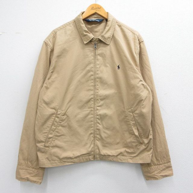 XL★古着 ラルフローレン Ralph Lauren 長袖 ブランド ジャケット スイングトップ メンズ 90年代 90s ワンポイントロゴ コットン ベージュ系 カーキ 【spe】 25feb28 中古 アウター ジャンパー ブルゾン