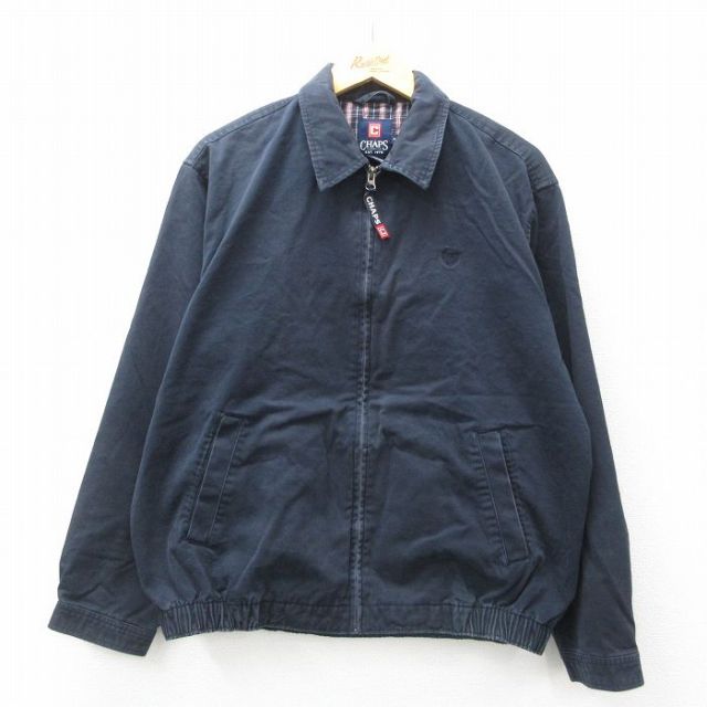 XL★古着 チャップス 長袖 ジャケット スイングトップ メンズ コットン 紺 ネイビー 25mar05 中古 アウター ジャンパー ブルゾン