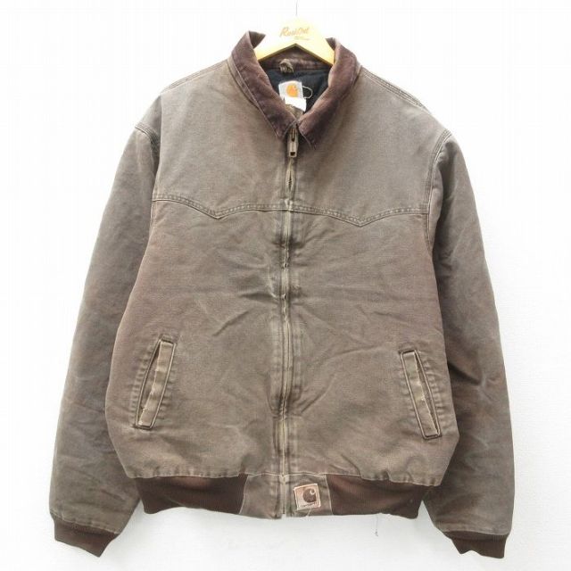 XL★古着 カーハート Carhartt 長袖 サンタフェ ジャケット メンズ 90年代 90s ダック地 襟コーデュロイ 茶 ブラウン 内側キルティング 【spe】 25mar05 中古 アウター ジャンパー ブルゾン