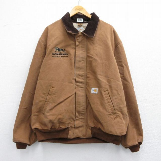 XL★古着 カーハート Carhartt 長袖 ジャケット メンズ 90年代 90s MGM GRAND ダック地 襟コーデュロイ 大きいサイズ USA製 茶 ブラウン 【spe】 25mar14 中古 アウター ジャンパー ブルゾン