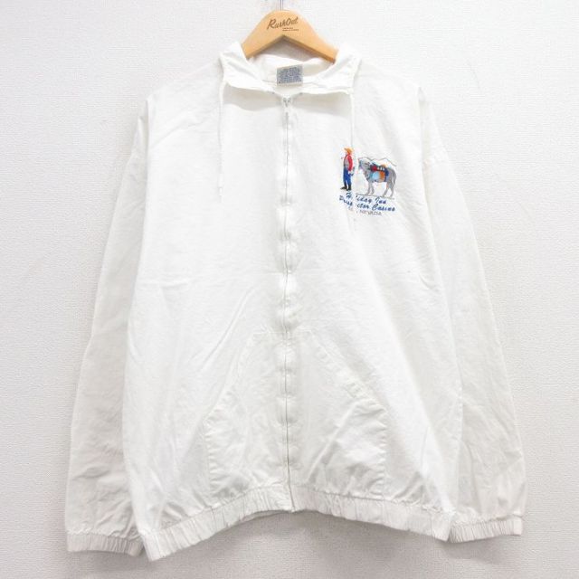 XL★古着 長袖 ジャケット メンズ 90年代 90s ロバ ネバダ 刺繍 コットン USA製 白 ホワイト 25mar18 中古 アウター ジャンパー ブルゾン