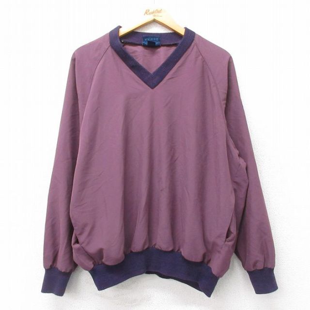 XL★古着 長袖 ジャケット メンズ 90年代 90s ラグラン 大きいサイズ Vネック USA製 紫他 パープル 25mar26 中古 アウター ジャンパー ブルゾン