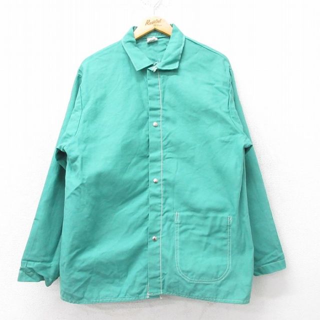XL★古着 長袖 ジャケット メンズ 90年代 90s コットン USA製 青緑 25mar26 中古 アウター ジャンパー ブルゾン