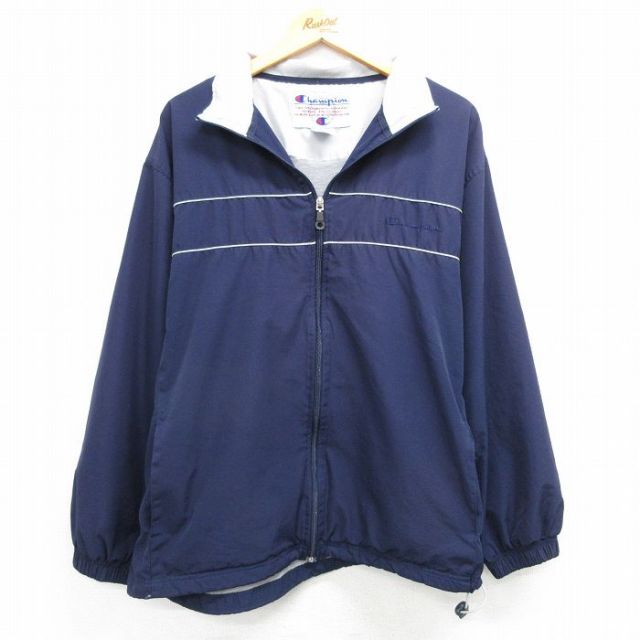 XL★古着 チャンピオン champion 長袖 ジャケット メンズ ワンポイントロゴ 大きいサイズ 紺 ネイビー 25mar27 中古 アウター ジャンパー ブルゾン