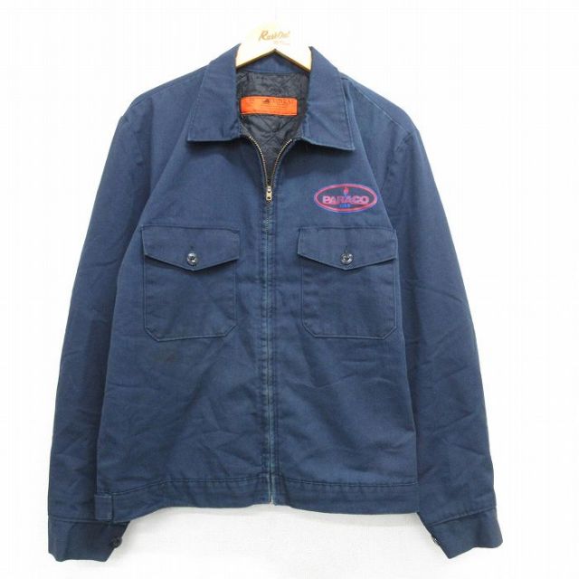 XL★古着 レッドキャップ 長袖 ワーク ジャケット メンズ 80年代 80s PARACO ラグラン USA製 紺 ネイビー 内側キルティング 25mar27 中古 アウター ジャンパー ブルゾン