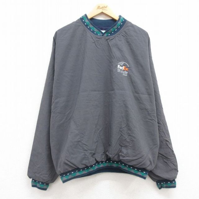 XL★古着 長袖 ジャケット メンズ 90年代 90s FedEx 大きいサイズ Vネック USA製 グレー他 25apr12 中古 アウター ジャンパー ブルゾン