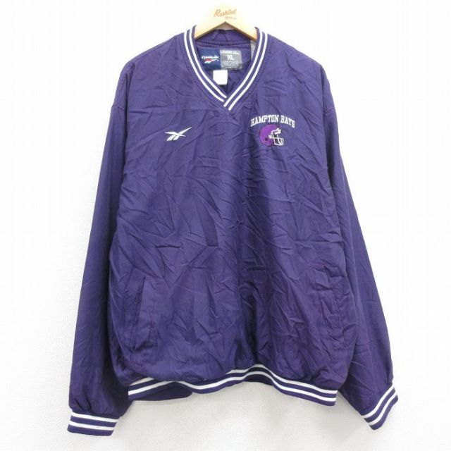 【50%OFF】XL★古着 リーボック REEBOK 長袖 ジャケット メンズ ハンプトンベイズ 大きいサイズ Vネック 紫他 パープル 25apr12 中古 アウター ジャンパー ブルゾン