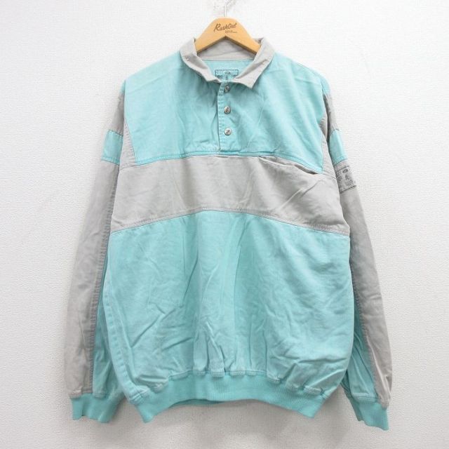 XL★古着 ガッチャ 長袖 トップス メンズ 90年代 90s ツートンカラー 襟付き コットン 水色他 25apr12 中古 アウター