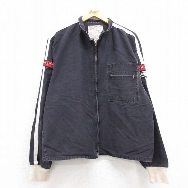 XL★古着 長袖 ジャケット メンズ 80年代 80s PYROTECT 大きいサイズ コットン USA製 タロン 黒他 ブラック 25apr12 中古 アウター ジャンパー ブルゾン