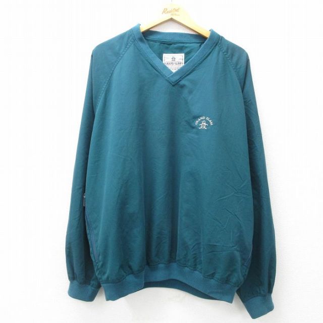 XL★古着 グランドスラム 長袖 ジャケット メンズ ワンポイントロゴ ラグラン Vネック 青緑 25apr12 中古 アウター ジャンパー ブルゾン