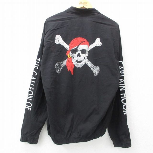 XL★古着 長袖 ジャケット メンズ スカル 海賊 キャプテン コットン 黒 ブラック 25apr12 中古 アウター ジャンパー ブルゾン