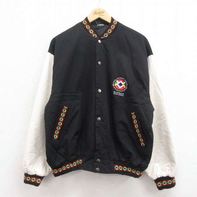 XL★古着 長袖 ジャケット メンズ 90年代 90s サウスアフリカ ツートンカラー 黒 ブラック 25aug30 中古 アウター ジャンパー ブルゾン