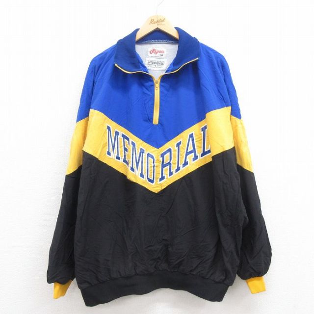 【50%OFF】XL★古着 長袖 ハーフジップ ジャケット メンズ 90年代 90s メモリアル 大きいサイズ USA製 タロン 青他 ブルー 内側メッシュ 25aug30 中古 アウター ジャンパー ブルゾン