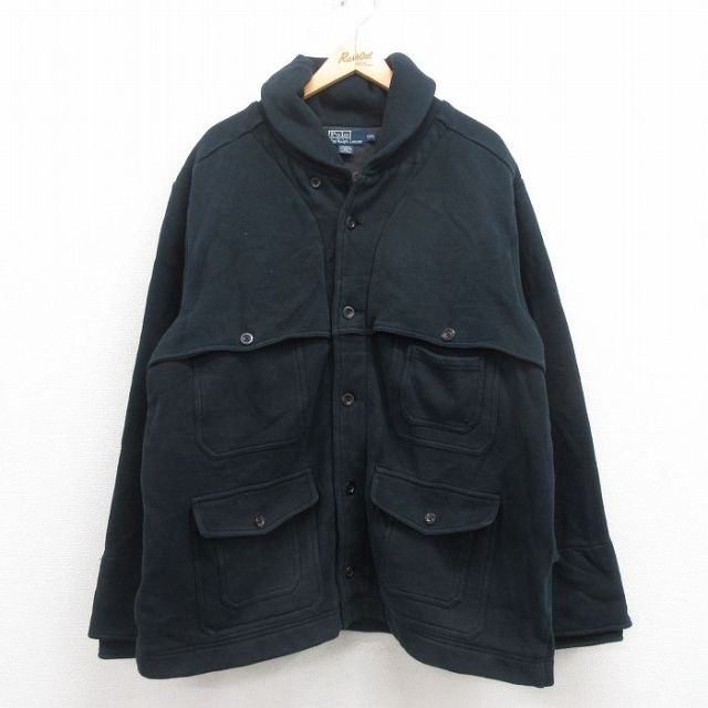 XL★古着 ラルフローレン Ralph Lauren 長袖 ブランド ジャケット メンズ 90年代 90s ハンティング スウェット地 ショールカラー 黒 ブラック 【spe】 25sep02 中古 アウター ジャンパー ブルゾン