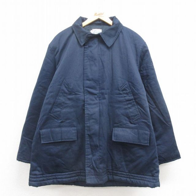 XL★古着 長袖 ジャケット コート メンズ 80年代 80s ロング丈 大きいサイズ 紺 ネイビー 内側キルティング 25sep04 中古 アウター ジャンパー ブルゾン