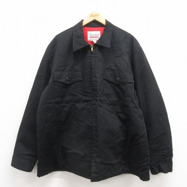 XL★古着 長袖 ワーク ジャケット メンズ 90年代 90s 大きいサイズ USA製 黒 ブラック 内側キルティング 25sep04 中古 アウター ジャンパー ブルゾン