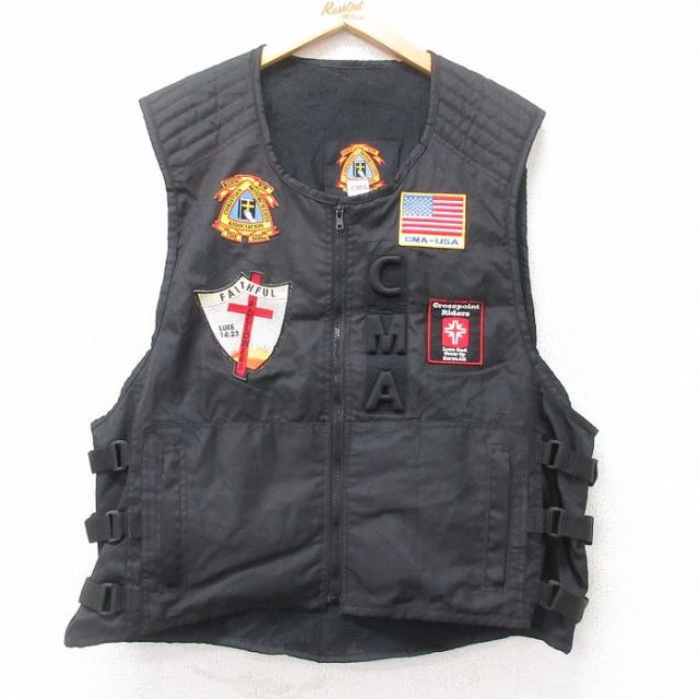 XL★古着 ベスト メンズ MOTORCYCLISTS 黒 ブラック 25sep10 中古 アウター
