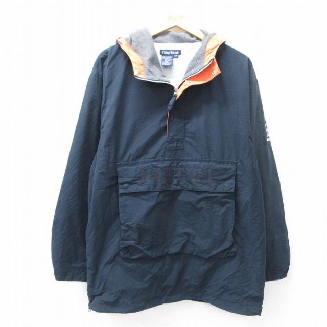 【20%OFF】XL★古着 ノーティカ NAUTICA 長袖 ブランド ハーフジップ ジャケット アノラック パーカー メンズ 90年代 90s ビッグロゴ 黒 ブラック 【spe】 25sep19 中古 アウター ジャンパー ブルゾン