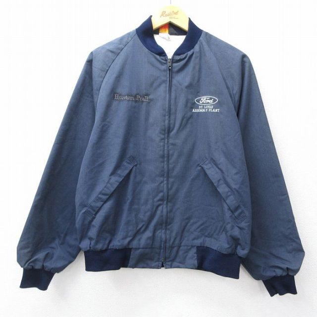 XL★古着 Dunbrooke 長袖 ジャケット メンズ 80年代 80s フォード Ford ラグラン USA製 タロン 濃紺 ネイビー 25sep19 中古 アウター ジャンパー ブルゾン