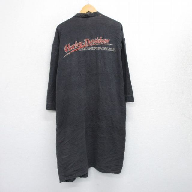 XL★古着 ハーレーダビッドソン Harley Davidson 長袖 ガウン メンズ 大きいサイズ ロング丈 コットン 黒 ブラック 【spe】 25sep24 中古 アウター