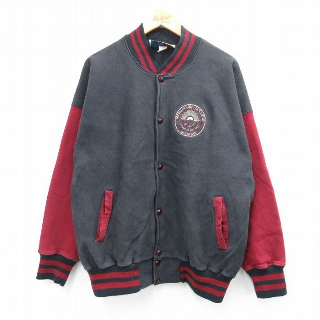 XL★古着 長袖 スウェット ジャケット メンズ 90年代 90s MOREHOUSE ツートンカラー 大きいサイズ USA製 黒他 ブラック 【spe】 25sep25 中古 アウター ジャンパー ブルゾン