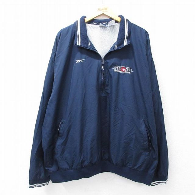 XL★古着 リーボック REEBOK 長袖 ハーフジップ ジャケット メンズ 00年代 00s ワンポイントロゴ ケープコッド ベースボール 大きいサイズ 紺 ネイビー 内側メッシュ 25sep27 中古 アウター ジャンパー ブルゾン