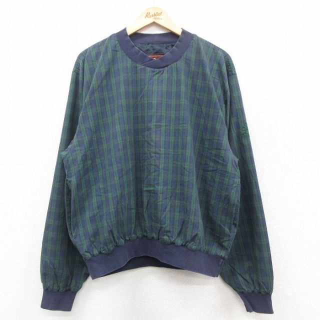 XL★古着 長袖 ジャケット メンズ クルーネック 緑他 グリーン タータン チェック ブラックウォッチ 25sep30 中古 アウター ジャンパー ブルゾン