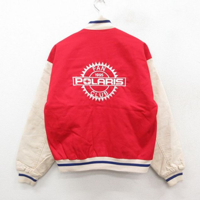 L★古着 長袖 ジャケット スタジャン メンズ 90年代 90s POLARIS 赤他 レッド 内側キルティング 25sep30 中古 アウター ジャンパー ブルゾン