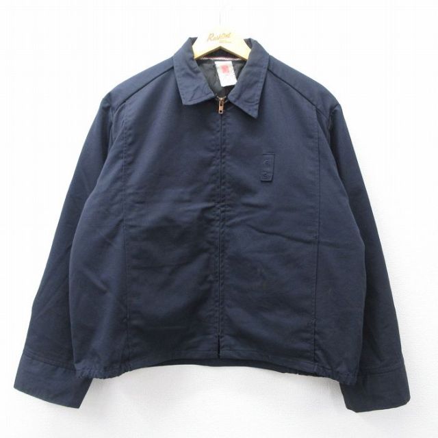 XL★古着 長袖 ジャケット メンズ 90年代 90s 大きいサイズ 濃紺 ネイビー 内側キルティング 25oct02 中古 アウター ジャンパー ブルゾン