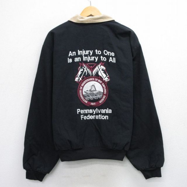 XL★古着 キングルイ 長袖 ジャケット メンズ 90年代 90s 馬 ダック地 大きいサイズ コットン USA製 黒 ブラック 内側キルティング 【spe】 25oct03 中古 アウター ジャンパー ブルゾン