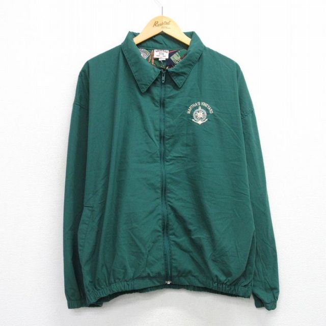 XL★古着 長袖 ジャケット メンズ 80年代 80s イカリ マーサズビンヤード 大きいサイズ USA製 タロン 緑 グリーン 25oct03 中古 アウター ジャンパー ブルゾン