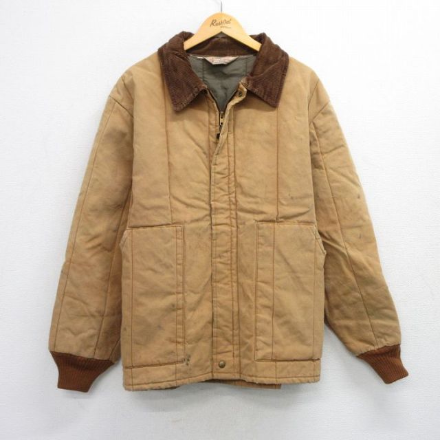 XL★古着 ウォールズ Walls 長袖 ジャケット メンズ 80年代 80s 襟コーデュロイ ダック地 大きいサイズ ベージュ系 カーキ 25oct03 中古 アウター ジャンパー ブルゾン