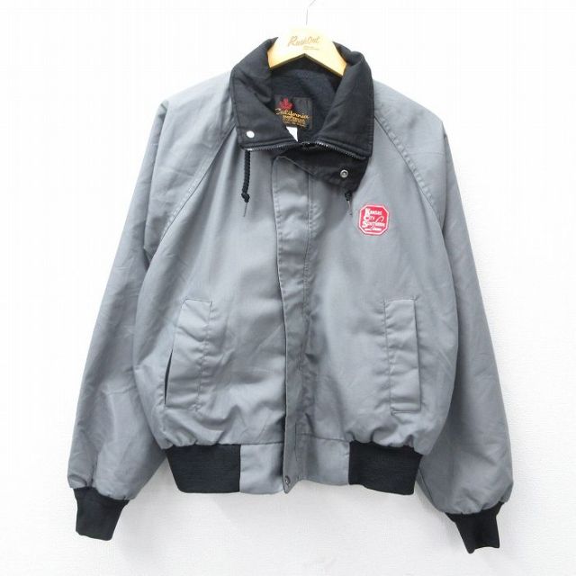 XL★古着 長袖 ジャケット メンズ 90年代 90s カンザスシティ ラグラン USA製 グレー 内側フリース 25oct03 中古 アウター ジャンパー ブルゾン