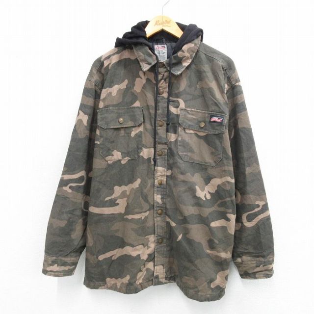 【20%OFF】XL★古着 ディッキーズ Dickies 長袖 ジャケット パーカー メンズ ダック地 ヒジ当て 茶他 ブラウン 迷彩 内側キルティング 25oct10 中古 アウター ジャンパー ブルゾン