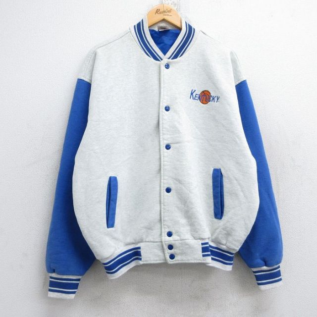 【50%OFF】フルーツオブザルーム 00s 長袖スタジャン ケンタッキーバスケットボール グレー XL | 古着