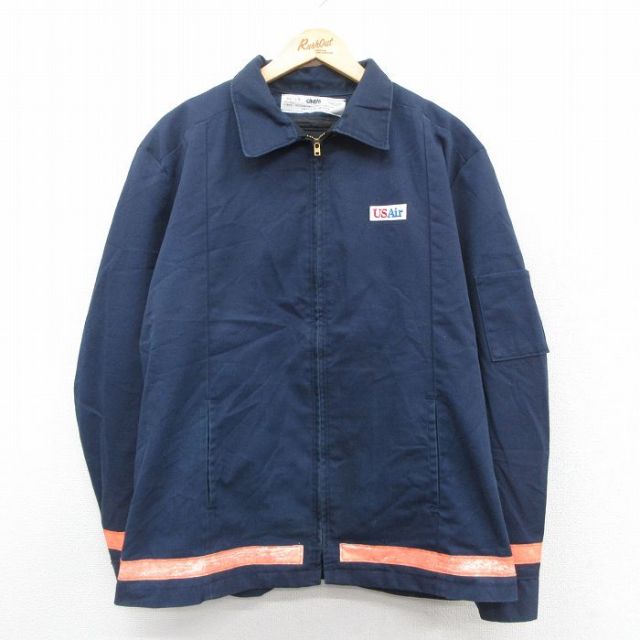 XL★古着 CINTAS 長袖 ワーク ジャケット メンズ 80年代 80s US Air 大きいサイズ USA製 タロン 紺他 ネイビー 内側キルティング 25oct15 中古 アウター ジャンパー ブルゾン