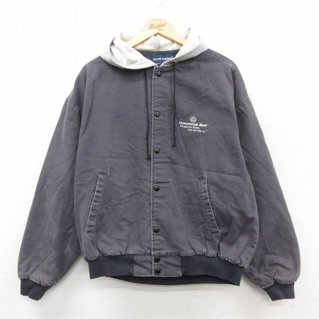 XL★古着 スイングスター 長袖 ジャケット パーカー メンズ 90年代 90s Cincinnati Bell 濃グレー他 内側キルティング 25oct15 中古 アウター ジャンパー ブルゾン