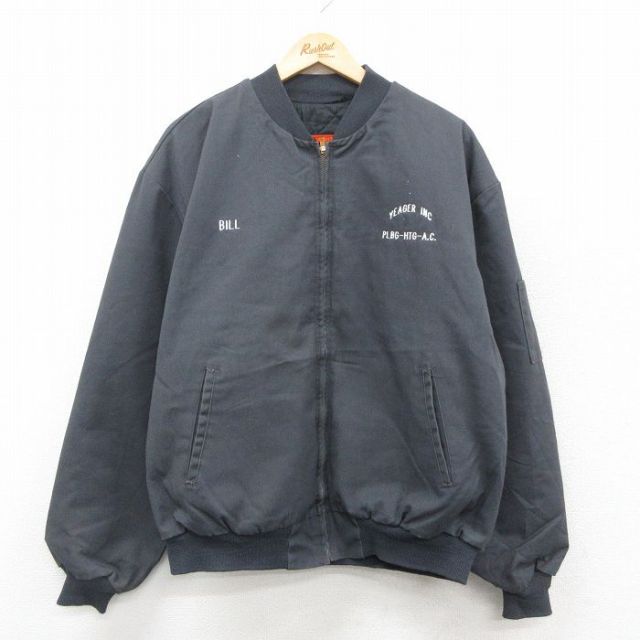 XL★古着 レッドキャップ 長袖 ワーク ジャケット メンズ 80年代 80s YEAGER 刺繍 大きいサイズ USA製 タロン 濃グレー 内側キルティング 25oct16 中古 アウター ジャンパー ブルゾン