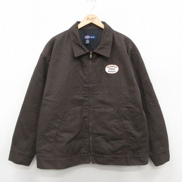 XL★古着 ディッキーズ Dickies 長袖 ワーク ジャケット メンズ 00年代 00s ワッペン 大きいサイズ 茶 ブラウン 内側キルティング 25oct21 中古 アウター ジャンパー ブルゾン