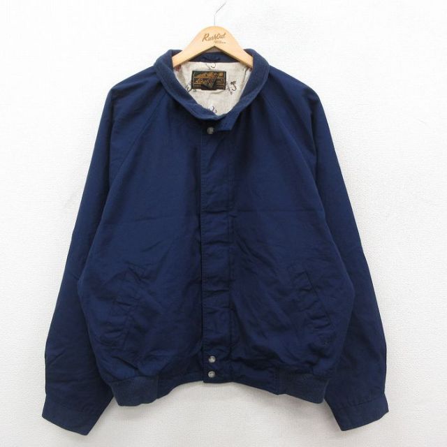 XL★古着 エディーバウアー 長袖 ジャケット スイングトップ メンズ 90年代 90s ラグラン 大きいサイズ 紺 ネイビー 【spe】 25oct21 中古 アウター ジャンパー ブルゾン