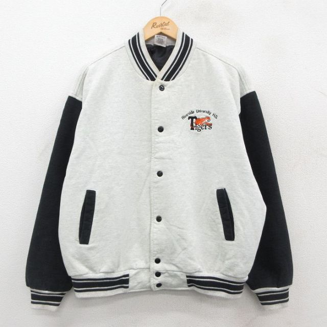 XL★古着 フルーツオブザルーム 長袖 スウェット ジャケット スタジャン メンズ 00年代 00s リバーサイド 大学 タイガース ツートンカラー 大きいサイズ 薄グレー 霜降り他 25oct22 中古 アウター ジャンパー ブルゾン